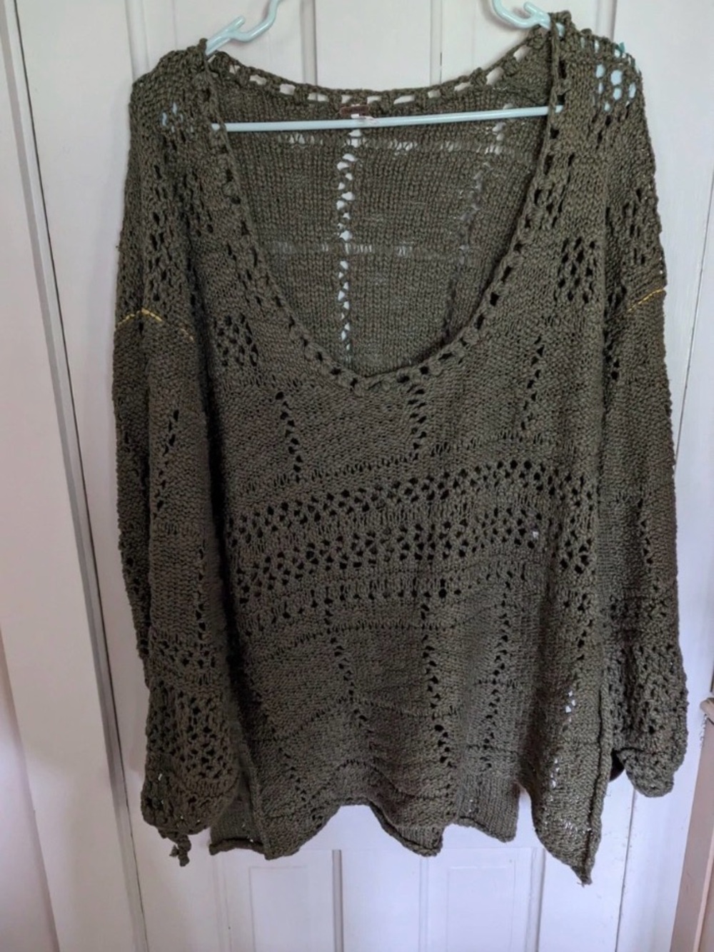 Free People green cotton flower child hippie tunic sweater XS